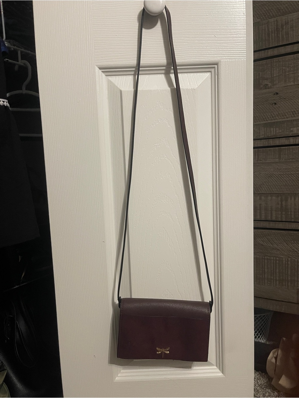 H&M Deep Burgundy Crossbody Bag with Gold Dragonfly Accent